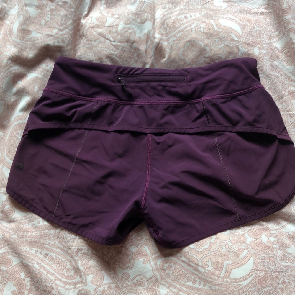 Lululemon speed short, 2.5 in inseam, dark purple.